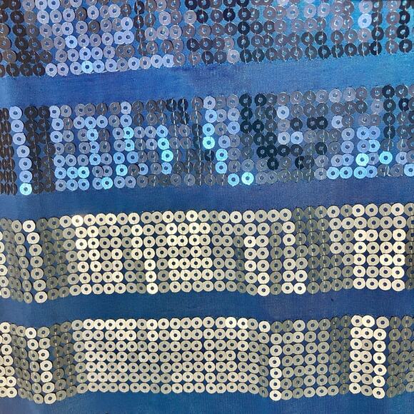 Hanukkah Bodycon Ombre Blue Sequin Striped Mini Dress 3/4 Sleeve Size M - Picture 7 of 10